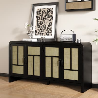 Rattan Sideboard Buffet Cabinet with 4 Doors