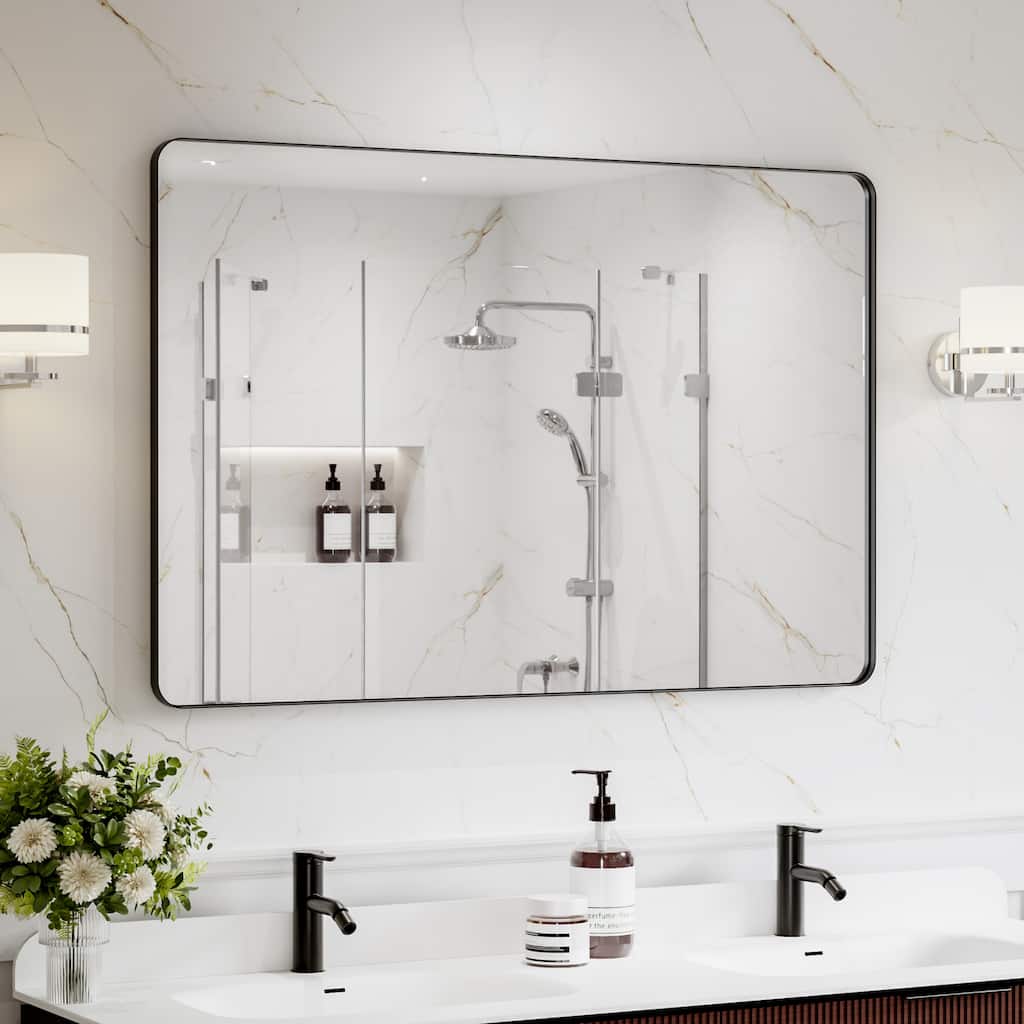 Modland Modern Black Aluminum Wall Mirror Bathroom Vanity Mirror for Restroom Farmhouse Horizontally or Vertically Hanging