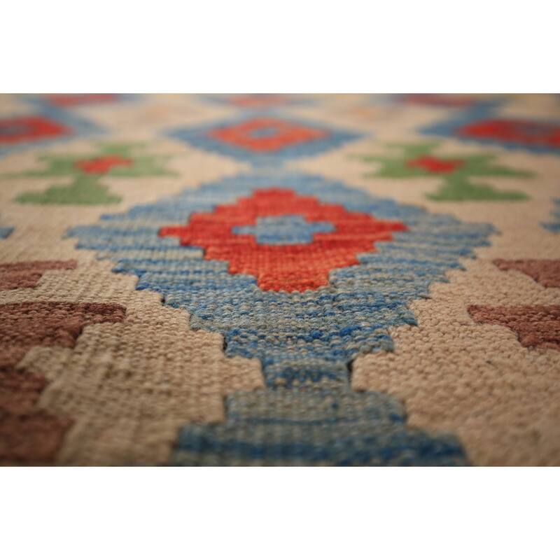 All-Over Trellis Colorful Kilim Large Rug Flatweave Wool Carpet - 10'1" x 15'10"