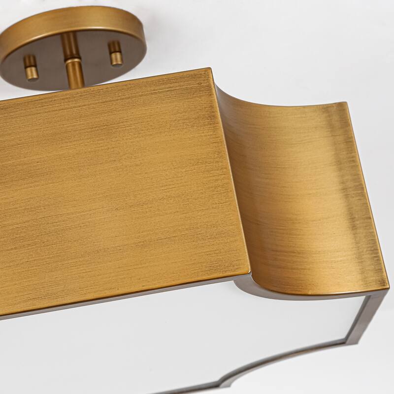 4-Light Mid-Century Modern Vintage Gold Metal Flush Mount Ceiling Light - Rectangular Metal Shade Fixture for Dining Room