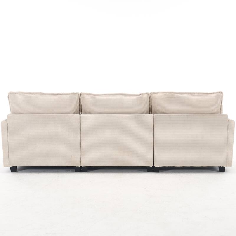 New Modular Beige Polyester U-Shaped 3-Seat Sofa with Ottoman and Pillows