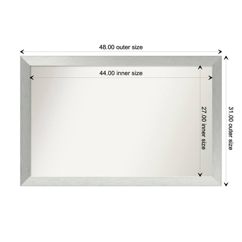 Brushed Sterling Silver Framed Non-Beveled Custom Wall Mirror, Bathroom Vanity Mirror - Outer Size: 48 x 31