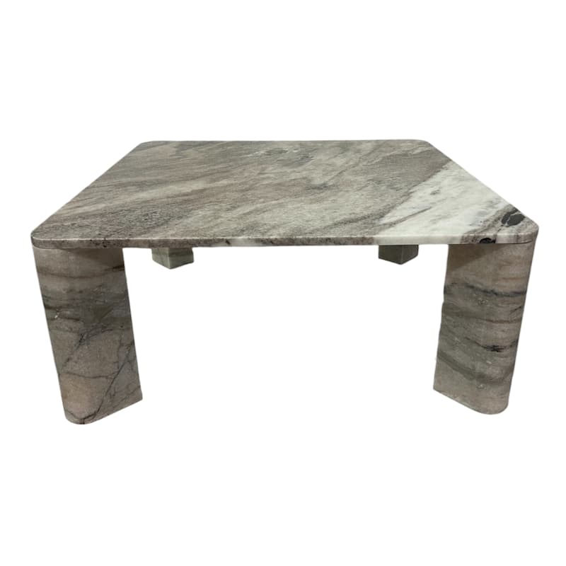 Marble Coffee Table Modern Square Rounded Corners - 17" Gray White - 40.0"