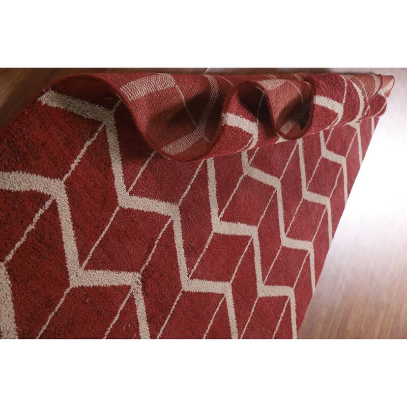 Hand Knotted Oriental 100% Wool Carpet Modern Chevron Red Gabbeh Area Rug - 7' 11'' X 5' 3''