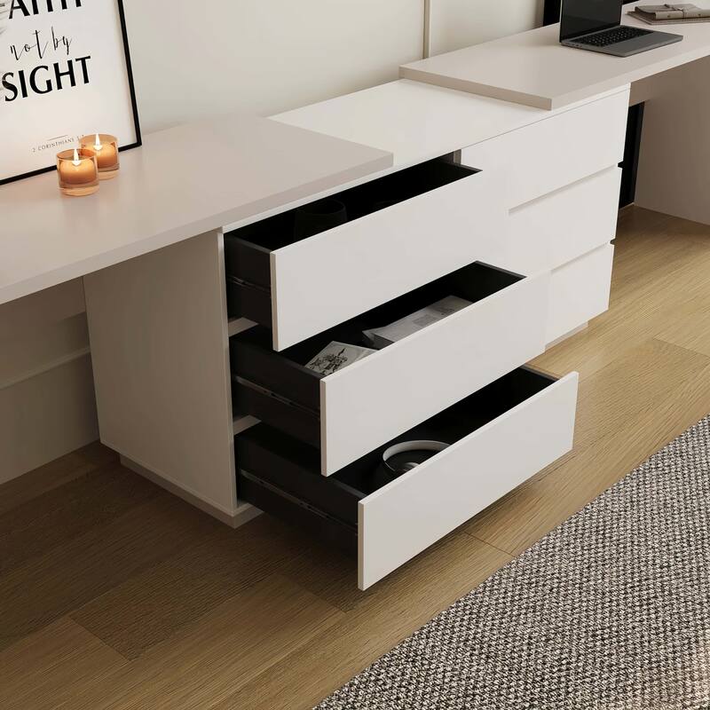 Modern Home Office Expandable Dresser Desk Combo with 6 Drawers