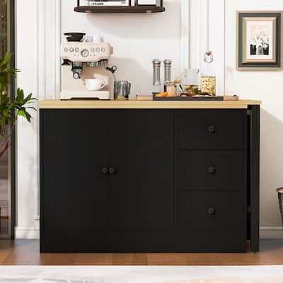 Multifunctional 89.7" Wooden Sideboard with Extendable Table and Storage for Living Room Organization