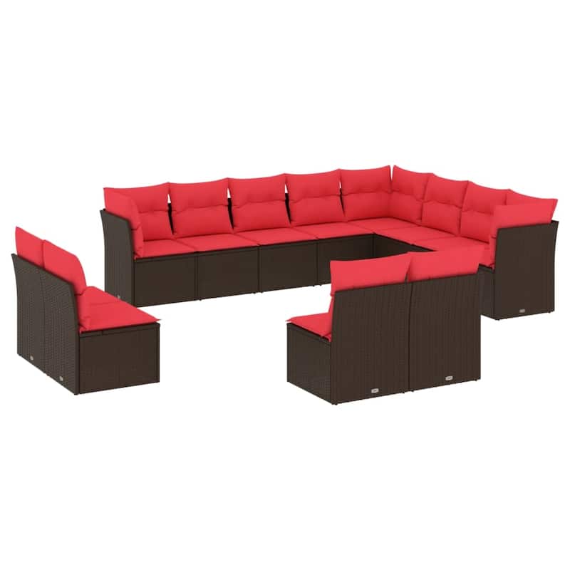 vidaXL Patio Sofa Set with Cushions Outdoor Conversation Furniture Poly Rattan - 21.7" x 24.4" x 27.2"