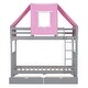 preview thumbnail 5 of 7, Gray+Pink Twin Over Twin Solid Pine Wood House-Shaped Bunk Bed with Tent, Drawers, Convertible to 2 Beds