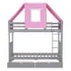 preview thumbnail 5 of 7, Gray+Pink Twin over Twin Bunk Bed Wood Bed with Tent and Drawers