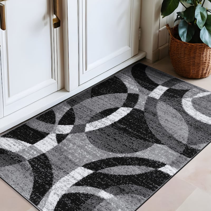World Rug Gallery Geometric Circles Area Rug - 2' 7" x 4' - Gray