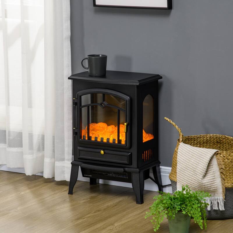 22" Freestanding Electric Fireplace Heater, 3-Sided Flame, Adjustable 750W/1500W Heat, Overheat Protection & Portable Design