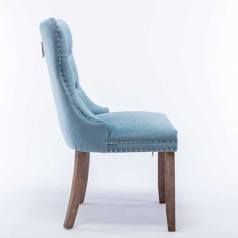 High-end Tufted Solid Wood Velvet Upholstered Dining Chair with Wood Legs Nailhead Trim 2-Pcs Set