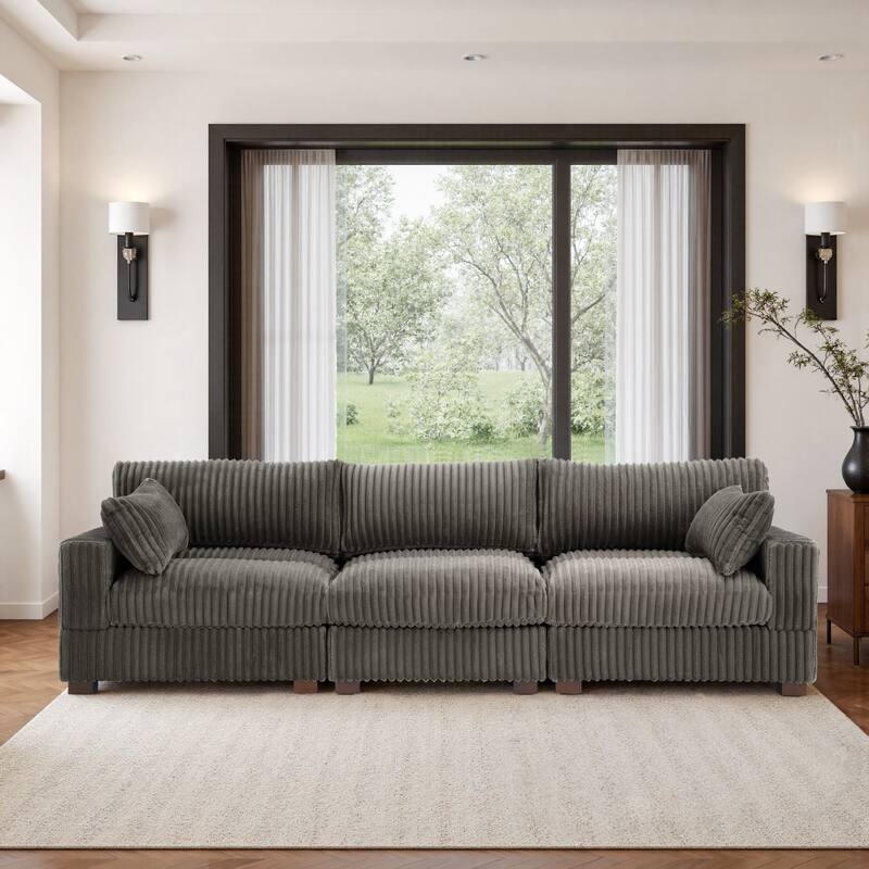 Plush Flannel Modular Sectional Sofa for Living Room