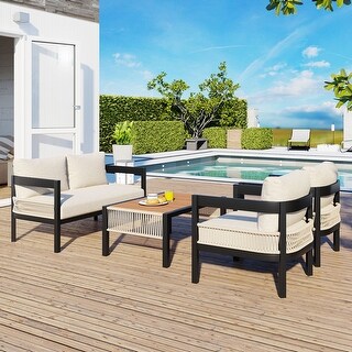 Multi-person Outdoor Iron Sofa Set with A table, Rattan Decoration, Waterproof, Rust-proof, Suitable for Garden, Lawn Us