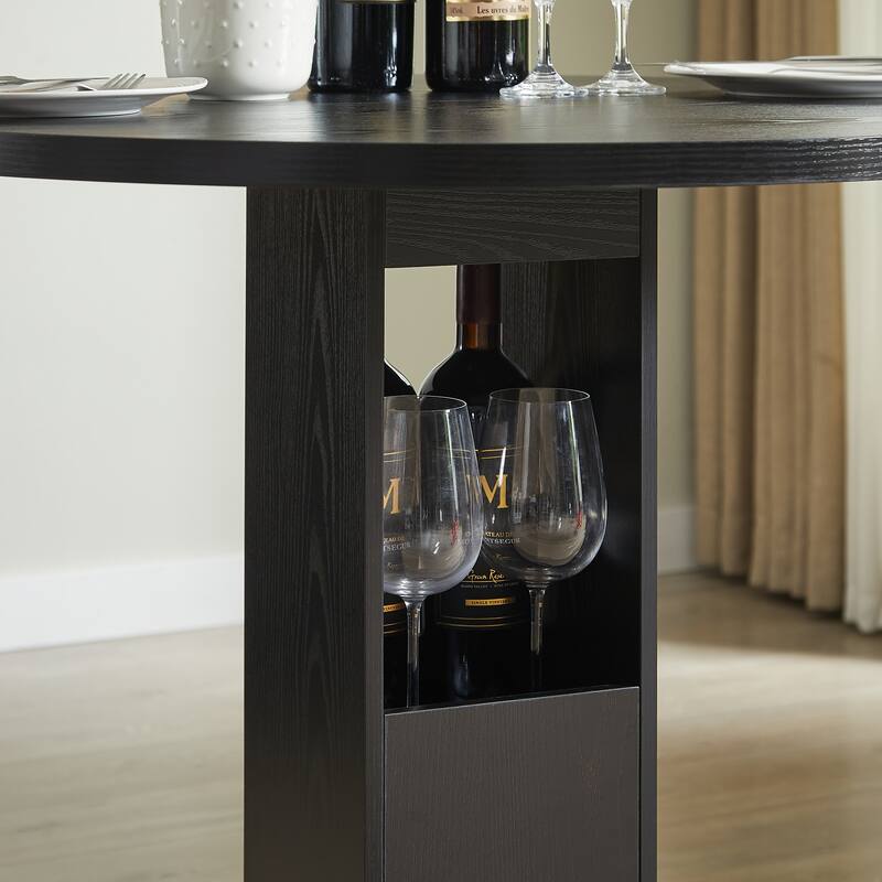 3-Piece Bar Table and Stool Set 31.5-inch round bar table with two stools Compact wooden dining bar with metal ring footrest