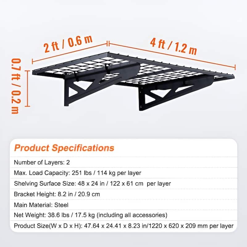 Wall Mounted Garage Shelves 2 Pack Heavy Duty Storage Rack
