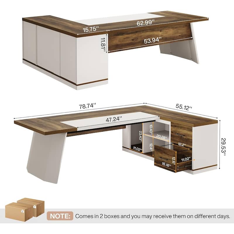Modern 78.7" L-Shaped Executive Desk with 55.1" Storage Cabinet, Office Desk Large Computer Table