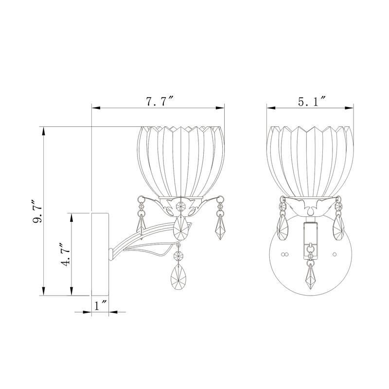 Aubrie Black Finish Wall Sconce with Crystal Flower Shade and Teardrop Pendants