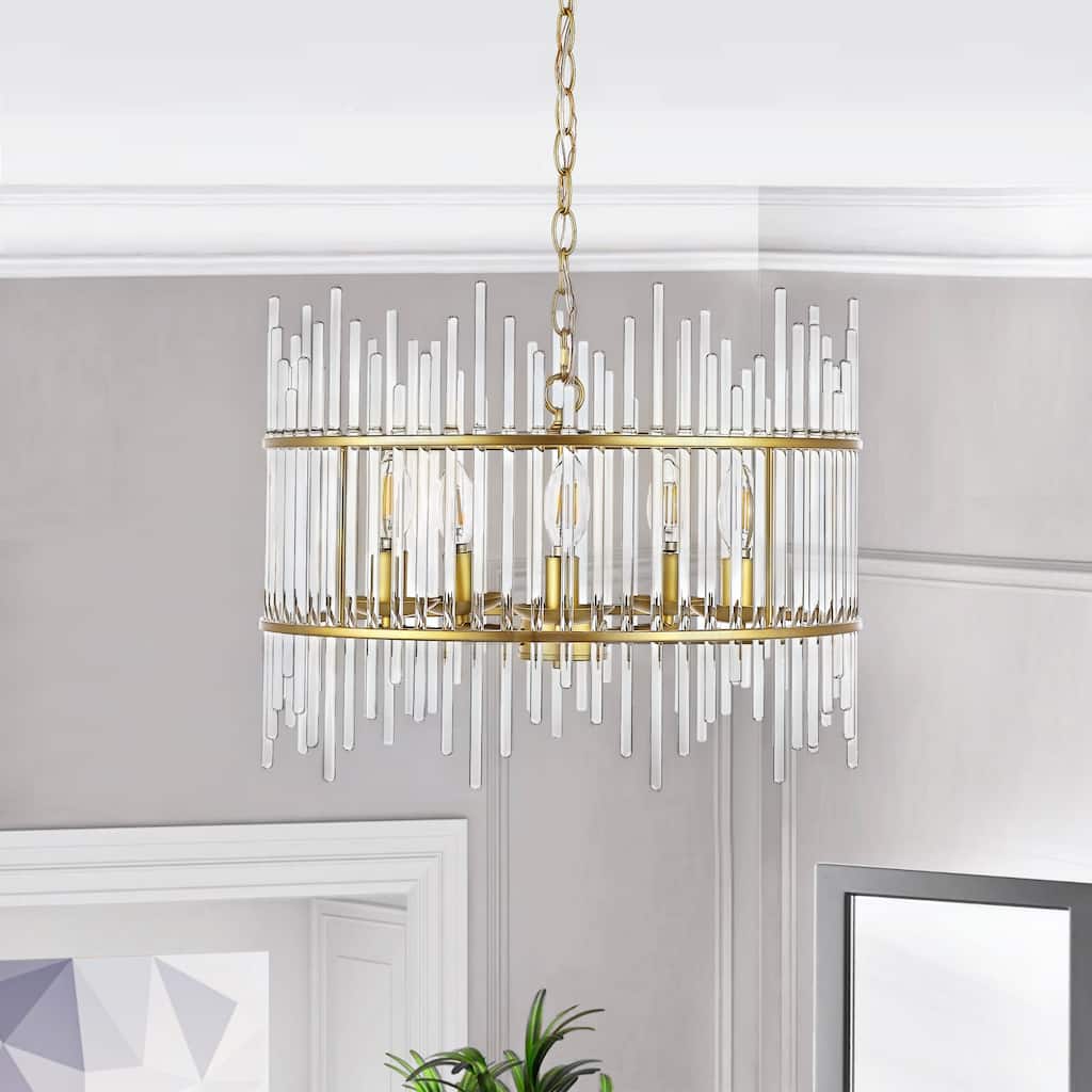 GetLedel Modern 5-Light Drum Chandelier with Clear Glass Bars