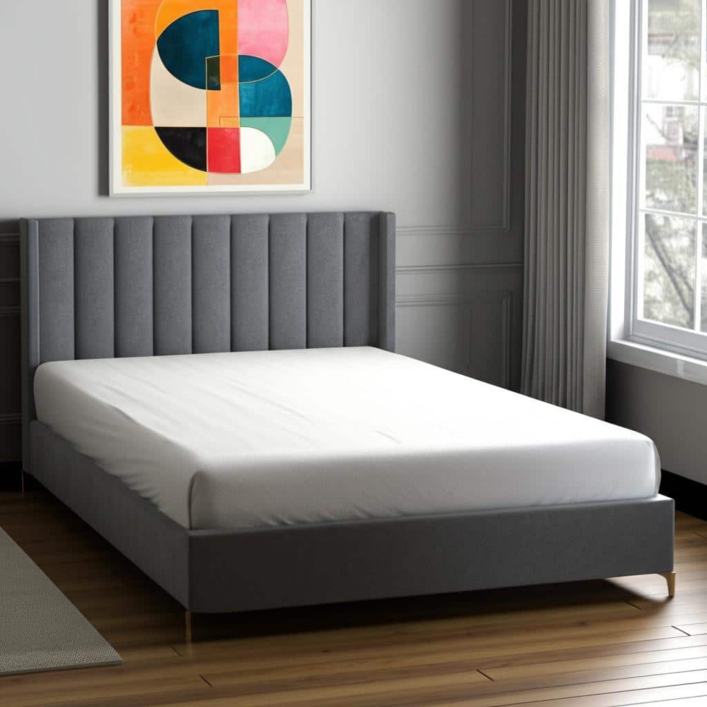 HomeRoots Gray Linen Upholstered King Bed Frame