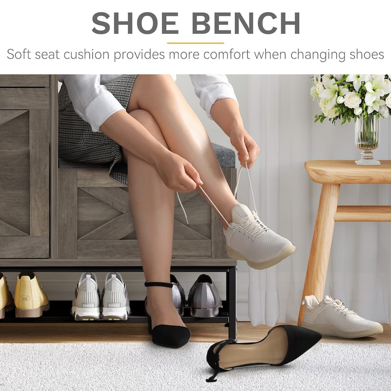 Moasis Farmhouse Shoe Storage Cabinet with 2 Flip Drawers for 16 Pairs Entryway Shoe Storage with Shoe Bench