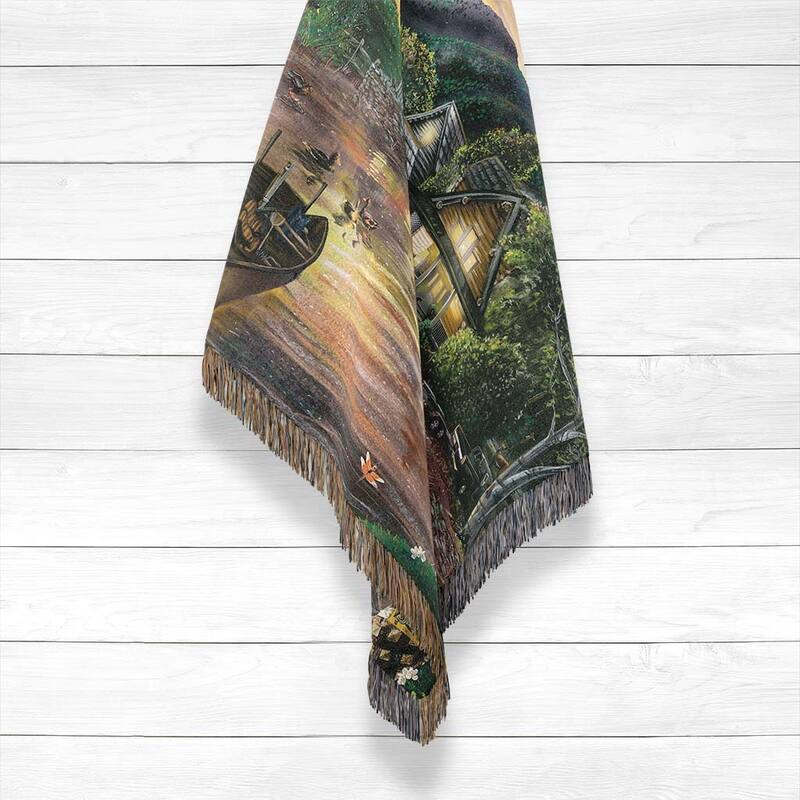 Laural Home Scenic Lake Woven Throw with Fringe Edge