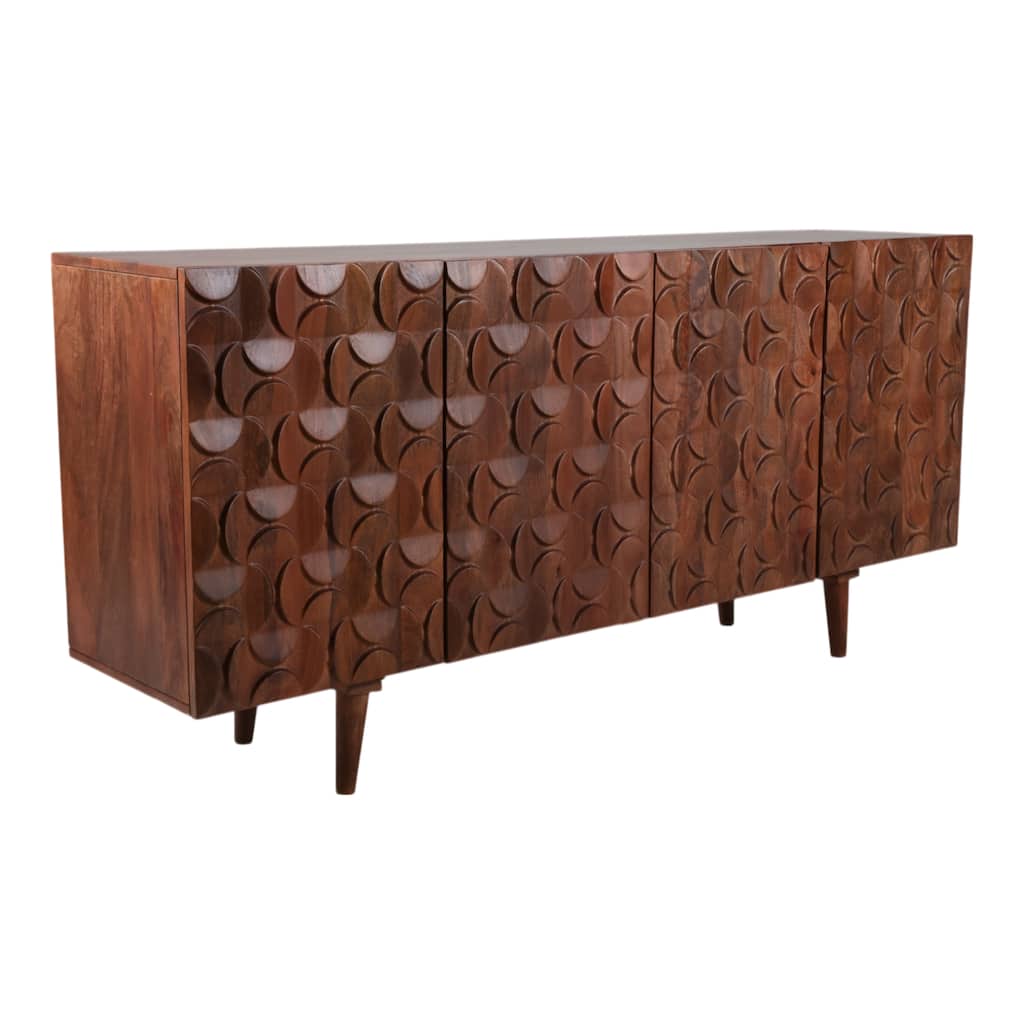 Mango Wood Cabinet with Geometric Carved Front Finish - 63" Brown - 63" x 15" x 29.5"