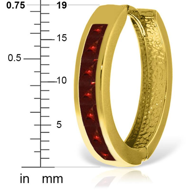 14K Solid Gold Hoop Huggie Gemstone Earrings w/ Natural Garnets