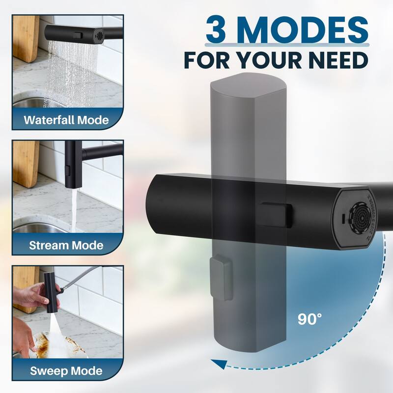 WOWOW Single Handle Waterfall Pull Down Sprayer Kitchen Faucet