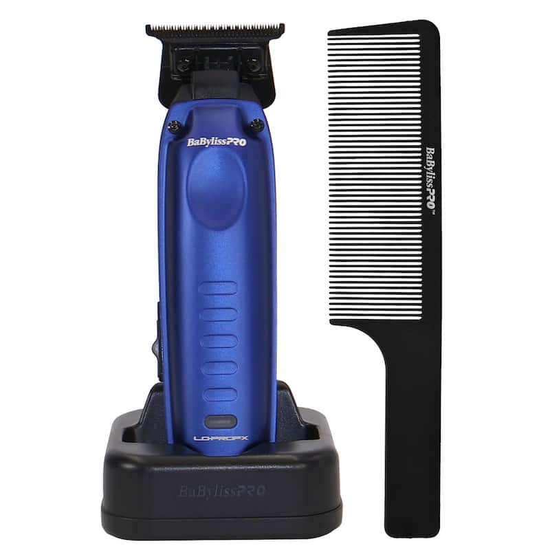 BaBylissPRO FXONE LO-PROFX High Performance Low Profile Compact Trimmer - Blue (FX72) + Barberology 9 Inch Clipper Comb - Blue