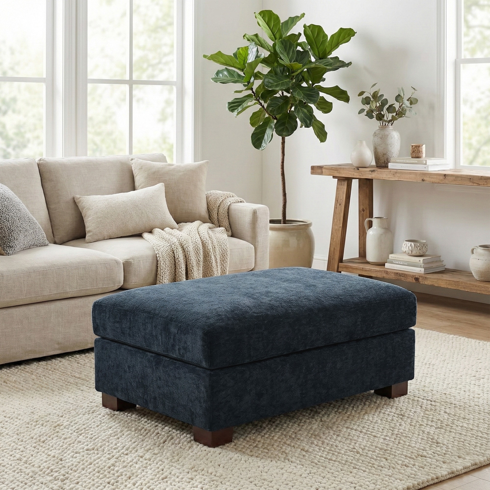 Oversized Chenille Modular Ottoman With Cushioned Top
