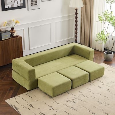 Convertible Sectional Floor Sofa with 3 Storage Ottomans