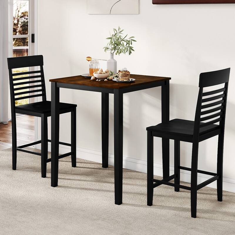 Gymax 3 PCS Counter-Height Dining Table Set for 2 Square Kitchen Table