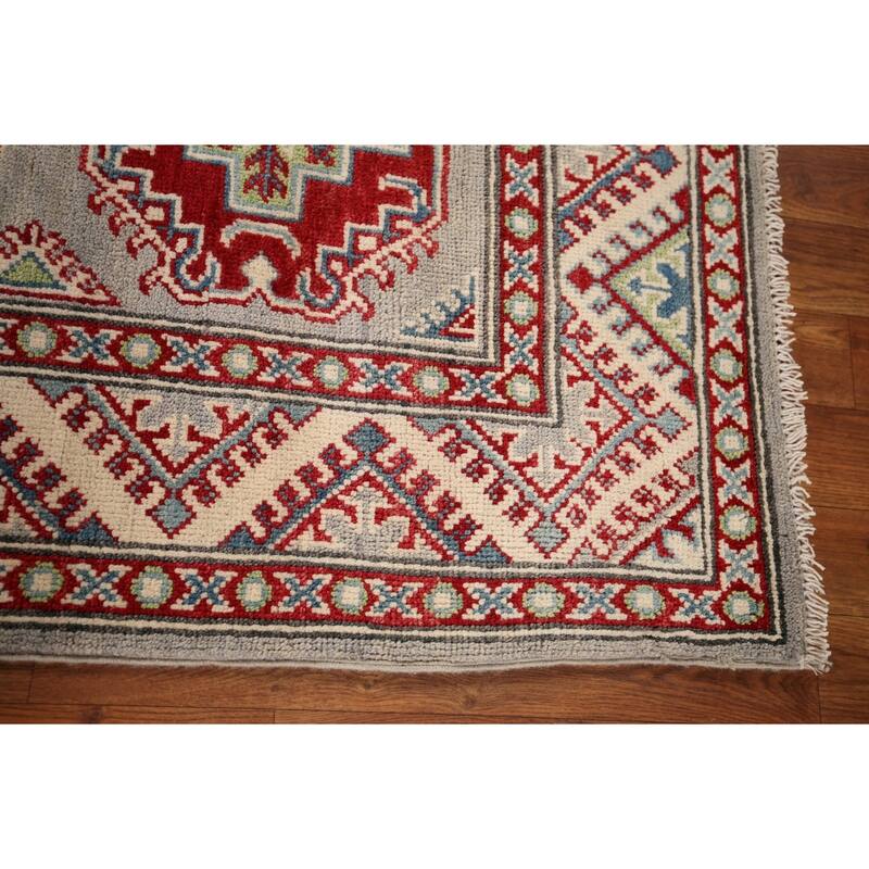 All-Over Gray Kazak Oriental Runner Rug Hand-Knotted Wool Carpet - 2'8" x 20'0"