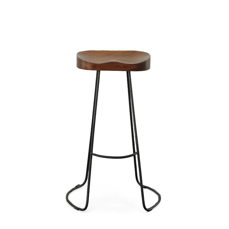 HomeRoots Set of Two 31" Chestnut And Black Steel Backless Bar Height Bar Chairs