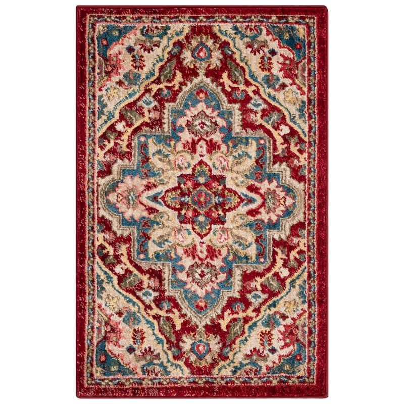 SAFAVIEH Kashan Cherrie Oriental Rug with Fringe - 2' x 3' - Red/Beige