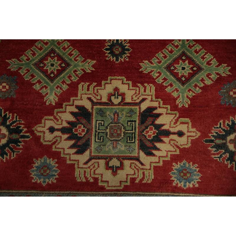 Hand Knotted Oriental 100% Wool Carpet Traditional Geometric Red Kazak Area Rug - 6' 11'' X 5' 2''