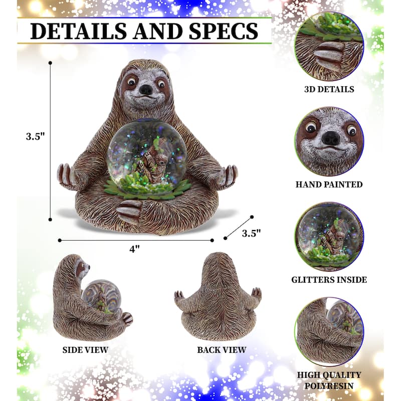 CoTa Global Sloth Snow Globe Realistic Animal with Sparkling Glitter - 45mm