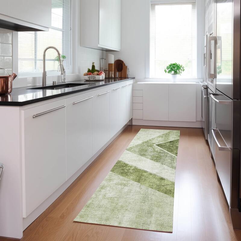 Machine Washable Indoor/ Outdoor Chantille Modern Geometric Rug - Olive - 2'3" x 7'6"