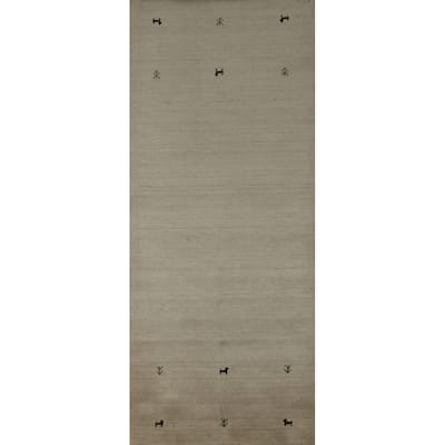 Gabbeh Indian Runner Rug Hand-Knotted Hallway Wool Carpet - 2'9" x 8'3"