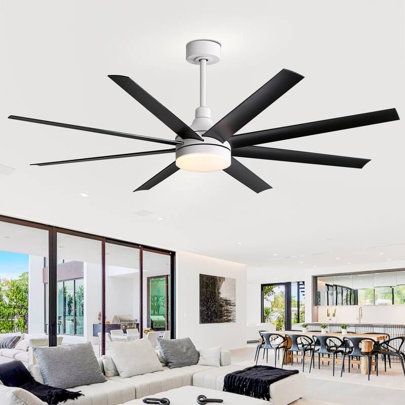 65 Inch LED Black and White Ceiling Fan with Light Remote- 8 Blade
