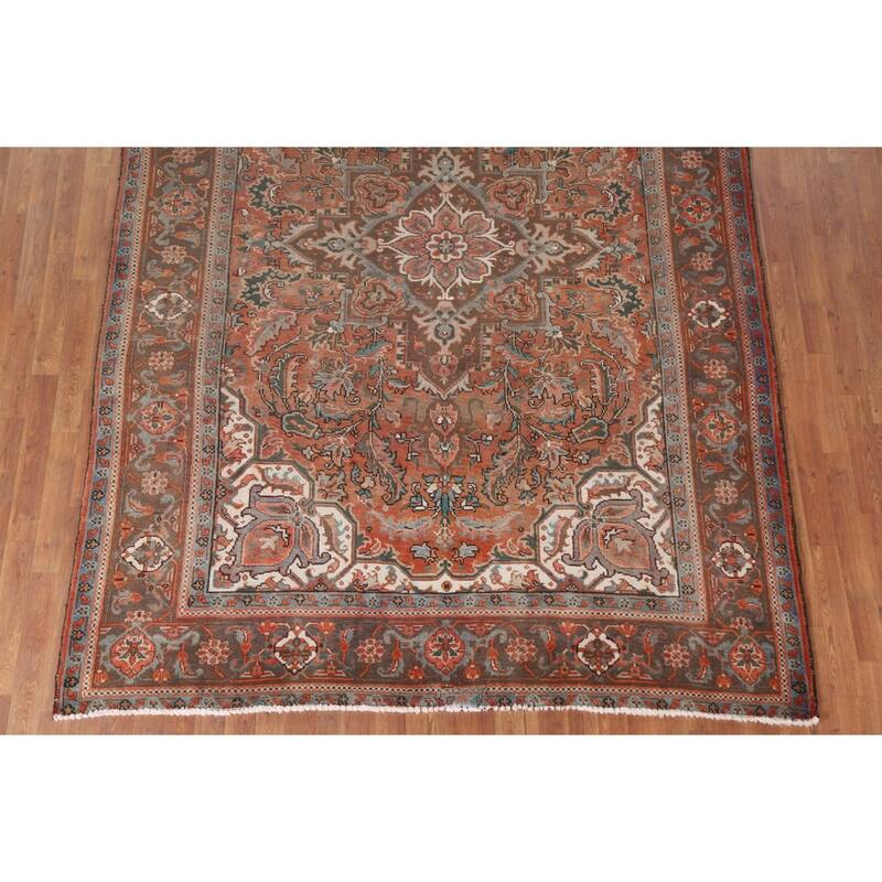 Hand Knotted Oriental 100% Wool Carpet Traditional Floral Red Heriz Area Rug - 10' 0'' X 7' 1''