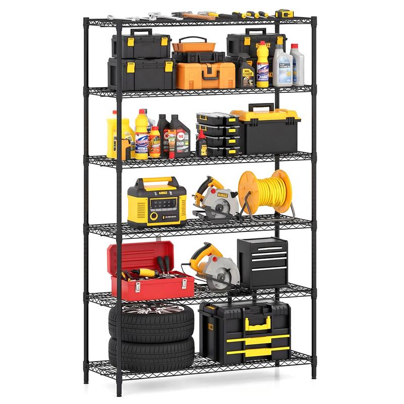 Gymax 6-Tier Metal Storage Shelving Unit w/V-Shaped Wire Rack for Home - Black