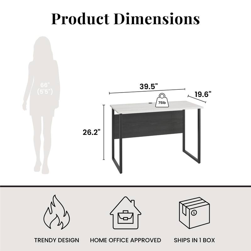 Roomfitters Sorina Writing Desk with U-Shaped Metal Legs and Two-Tone Finish, White and Light Oak