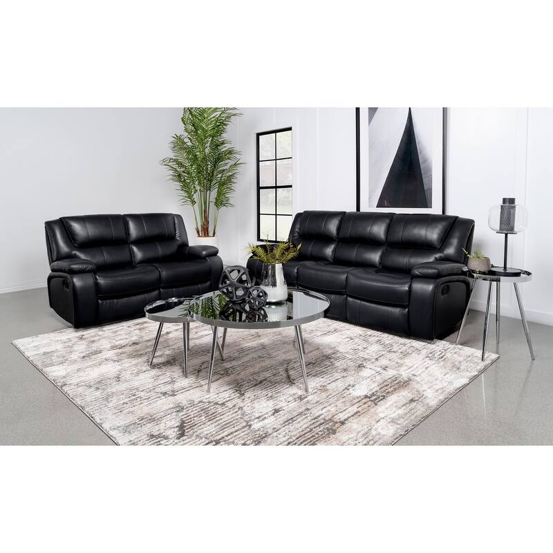 Camila Upholstered Motion Reclining Sofa Red And Black Faux Leather - Black - 2 Piece