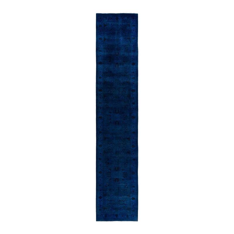 Fine Vibrance One-of-a-Kind Hand-Knotted Runner Rug - Navy, 3' 1" x 15' 1" - 3' 1" x 15' 1"