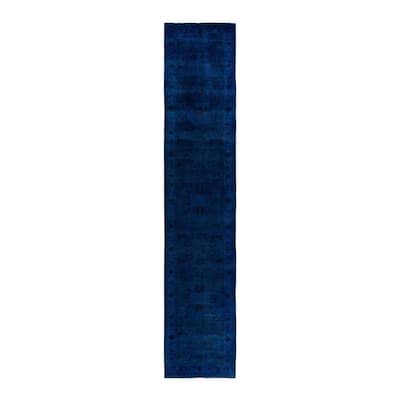 Fine Vibrance One-of-a-Kind Hand-Knotted Runner Rug - Navy, 3' 1" x 15' 1" - 3' 1" x 15' 1"