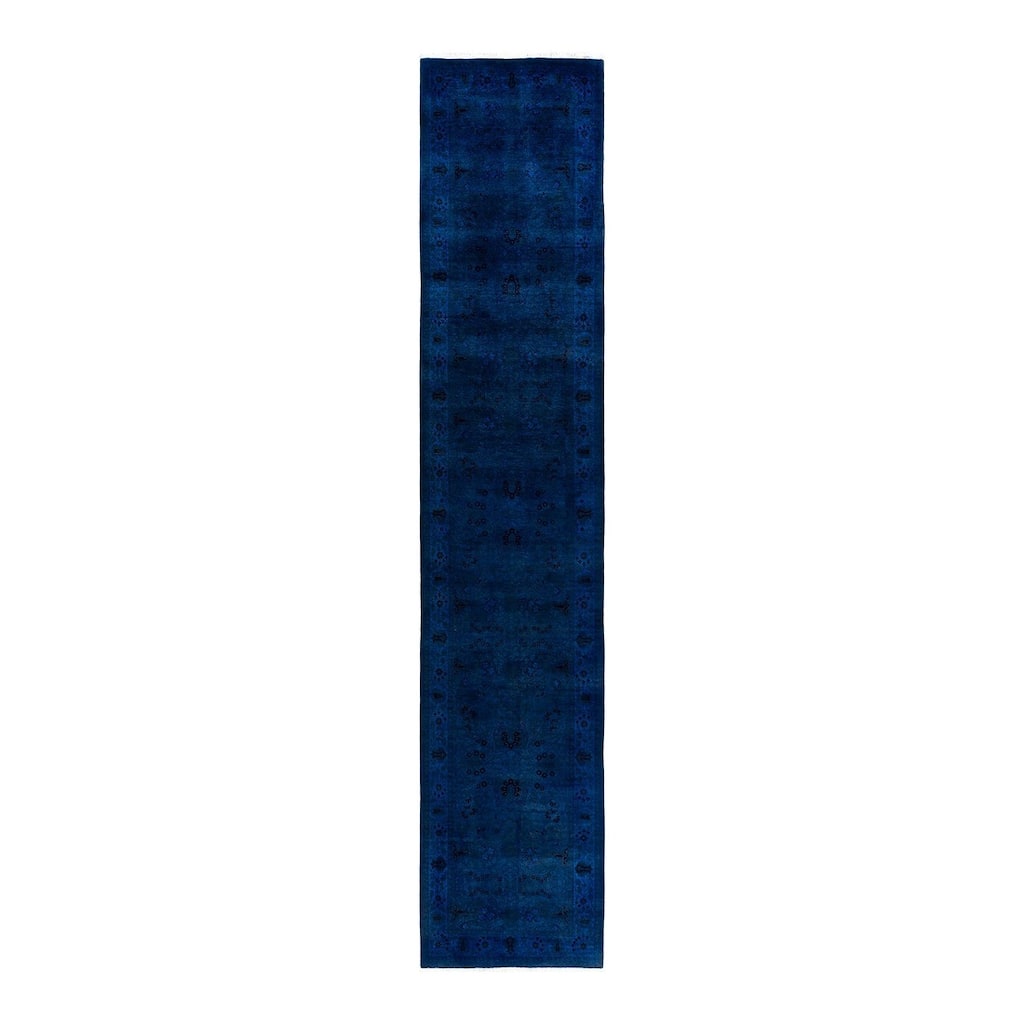 Fine Vibrance One-of-a-Kind Hand-Knotted Runner Rug - Navy, 3' 1" x 15' 1" - 3' 1" x 15' 1"