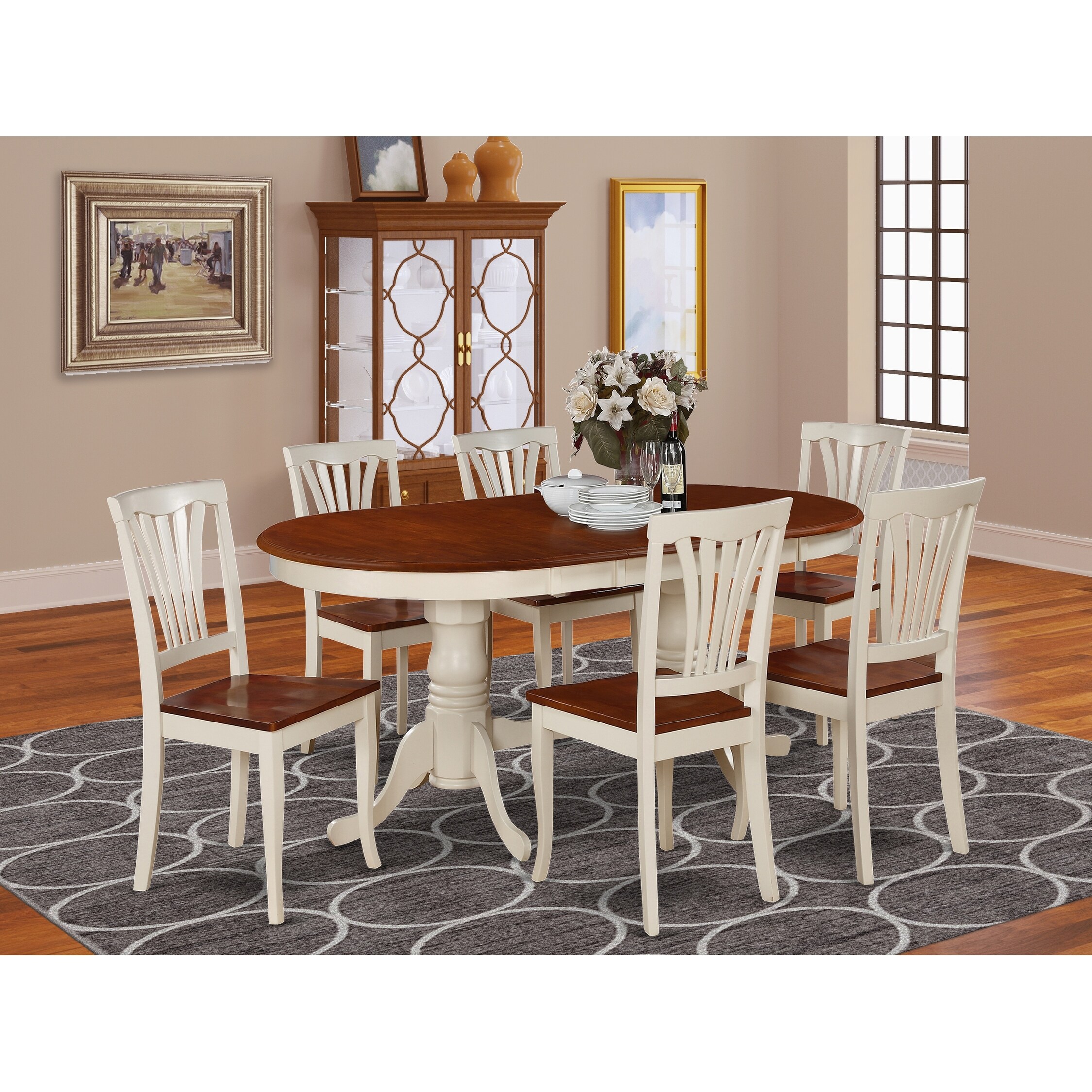 Rubberwood 7-piece Dining Room Set Includes Wooden Table and Kitchen Dining  Chairs Buttermilk and Cherry Finish On Sale Bed Bath  Beyond  12027327