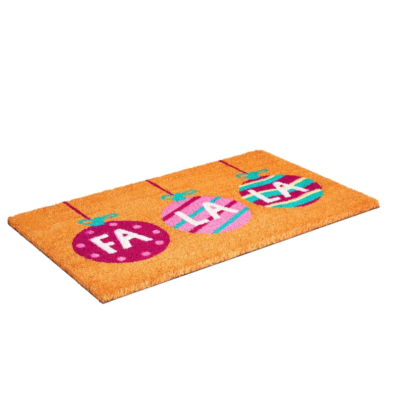 HomeRoots 17" X 29" Brown White And Pink Christmas Outdoor Coir Door Mat - 17.00' X '29.00
